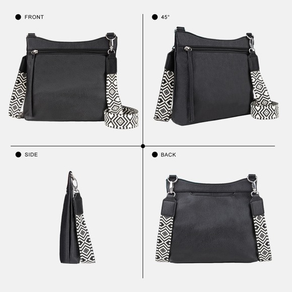 Women’s Black Crossbody Bag with Patterned Strap - Picture 6 of 6